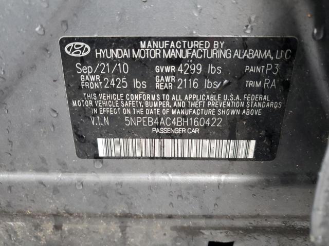 5NPEB4AC4BH160422 - 2011 HYUNDAI SONATA GLS GRAY photo 12