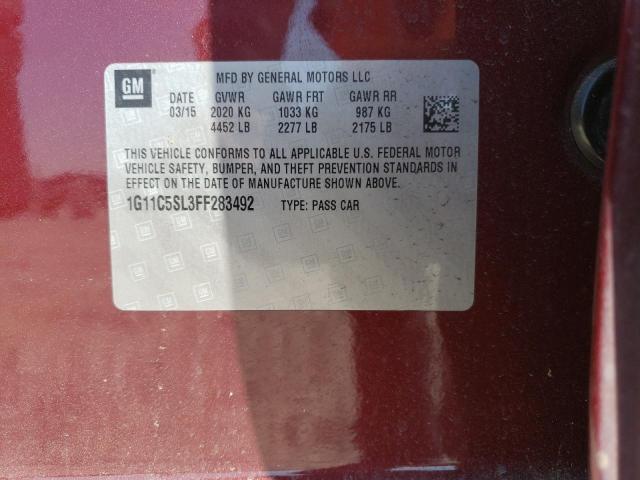 1G11C5SL3FF283492 - 2015 CHEVROLET MALIBU 1LT MAROON photo 13