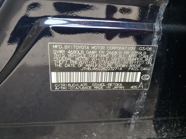 JTHBJ46G282232714 - 2008 LEXUS ES 350 BLACK photo 12