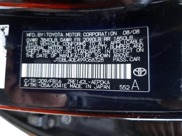 JTDBL40E499068328 - 2009 TOYOTA COROLLA BASE BLACK photo 12