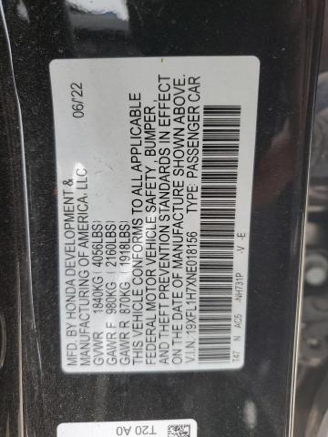 19XFL1H7XNE018156 - 2022 HONDA CIVIC EXL BLACK photo 13