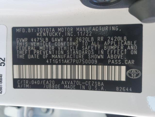 4T1G11AK7PU750009 - 2023 TOYOTA CAMRY SE NIGHT SHADE WHITE photo 13