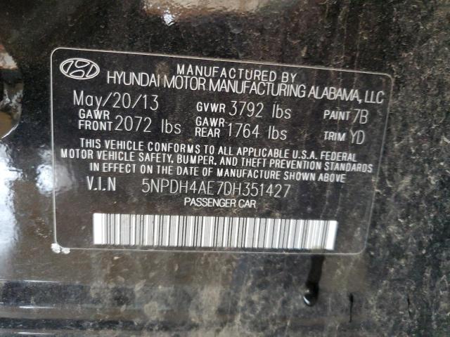 5NPDH4AE7DH351427 - 2013 HYUNDAI ELANTRA GLS BLACK photo 13