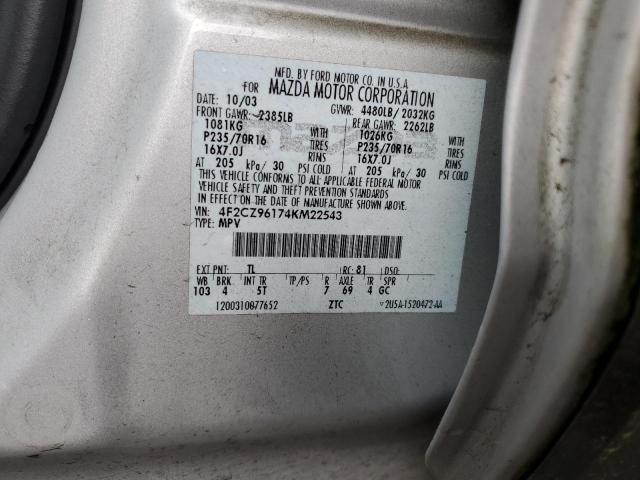 4F2CZ96174KM22543 - 2004 MAZDA TRIBUTE ES SILVER photo 13