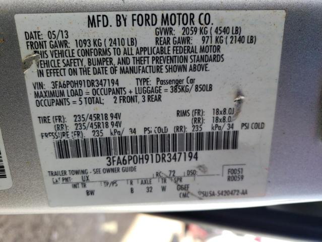 3FA6P0H91DR347194 - 2013 FORD FUSION SE SILVER photo 12