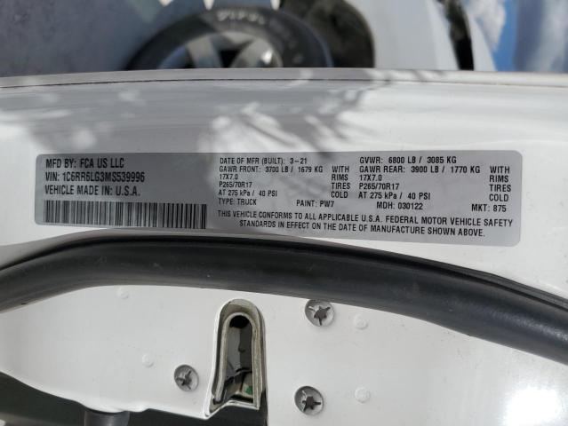 1C6RR6LG3MS539996 - 2021 RAM 1500 CLASS SLT თეთრი ფოტო 13