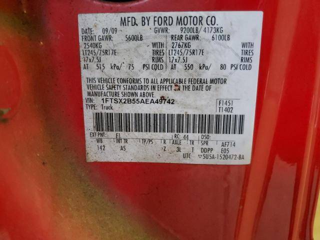 1FTSX2B55AEA49742 - 2010 FORD F250 SUPER DUTY RED photo 12