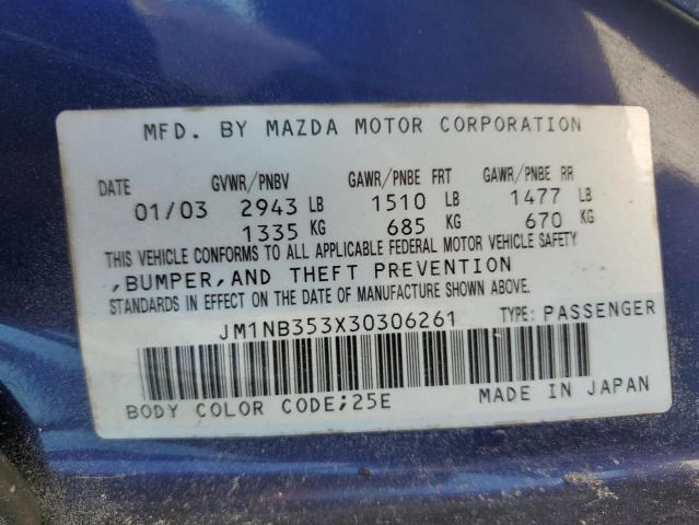 JM1NB353X30306261 - 2003 MAZDA MX-5 MIATA BASE BLUE photo 12