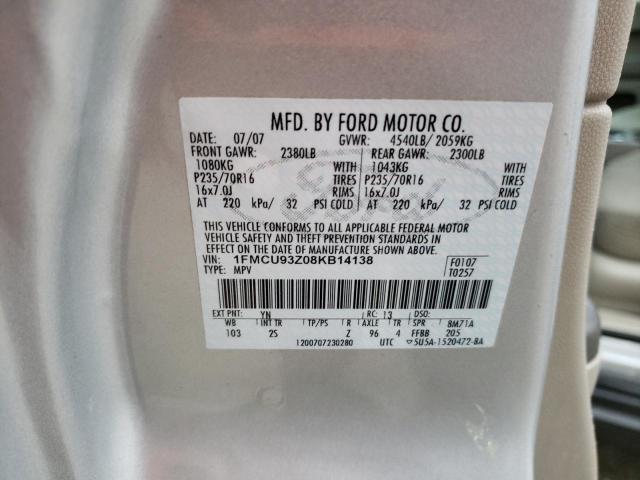 1FMCU93Z08KB14138 - 2008 FORD ESCAPE XLT SILVER photo 13