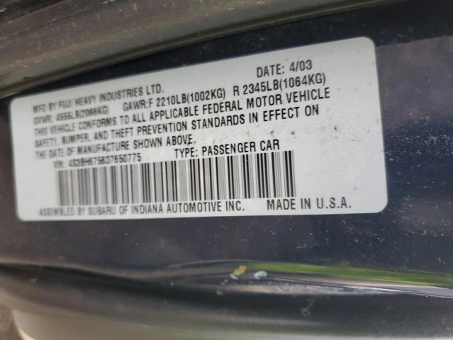 4S3BH675637650775 - 2003 SUBARU LEGACY OUTBACK AWP 蓝色 照片 12