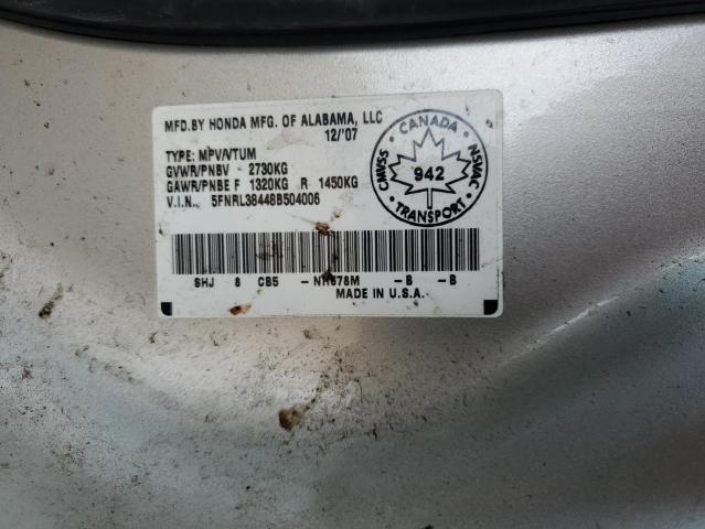 5FNRL38448B504006 - 2008 HONDA ODYSSEY EX SILVER photo 13