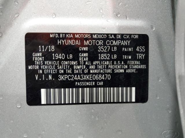 3KPC24A3XKE068470 - 2019 HYUNDAI ACCENT SE SILVER photo 12