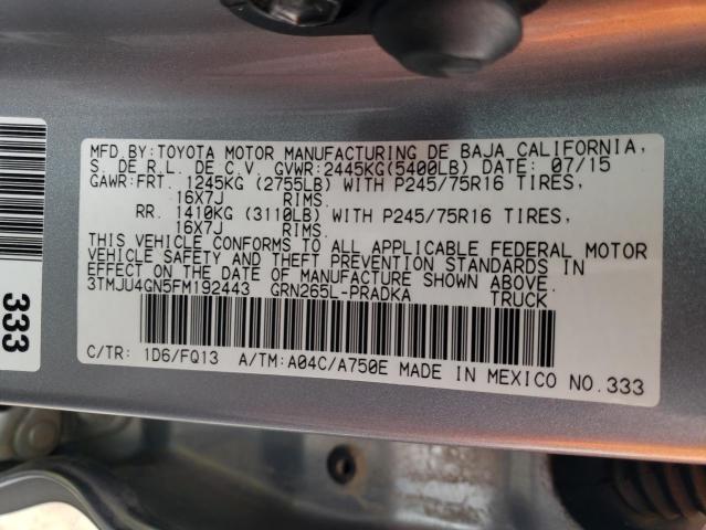 3TMJU4GN5FM192443 - 2015 TOYOTA TACOMA DOUBLE CAB PRERUNNER SILVER photo 12