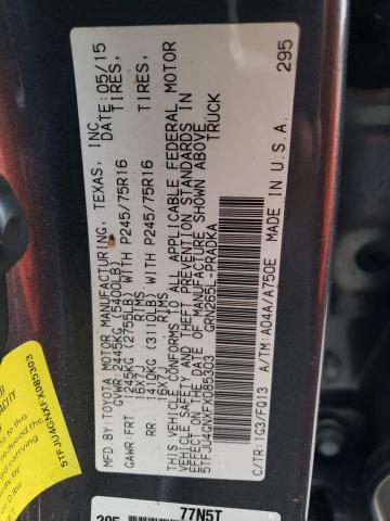 5TFJU4GNXFX085303 - 2015 TOYOTA TACOMA DOUBLE CAB PRERUNNER GRAY photo 13