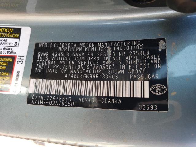 4T4BE46K99R133406 - 2009 TOYOTA CAMRY BASE TEAL photo 12