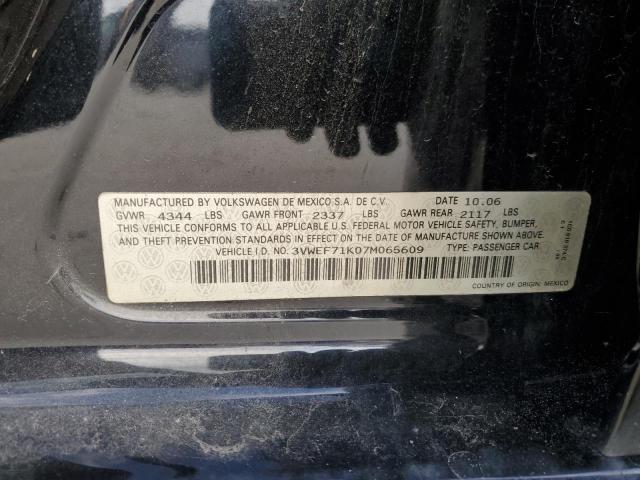 3VWEF71K07M065609 - 2007 VOLKSWAGEN JETTA WOLFSBURG 黑色 照片 12