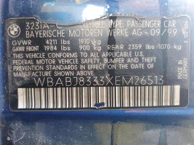 WBABJ8333XEM26513 - 1999 BMW 323 IC AUTOMATIC BLUE photo 12