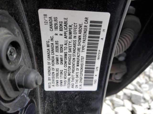 2HGFC2F63KH517737 - 2019 HONDA CIVIC LX BLACK photo 12