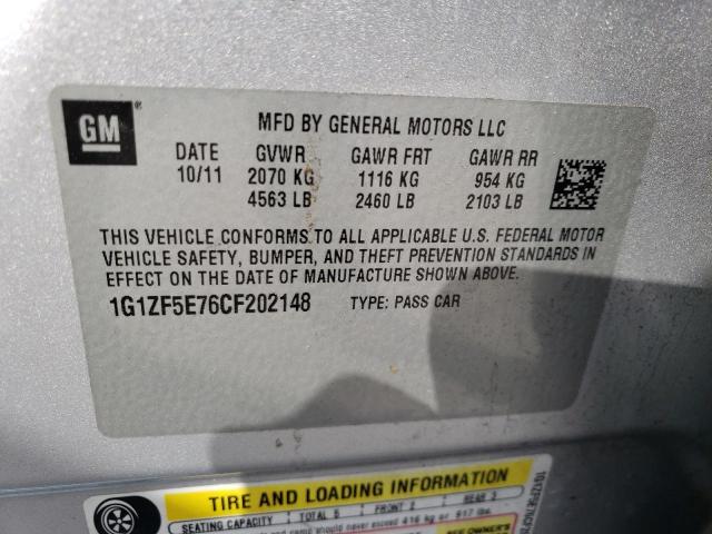 1G1ZF5E76CF202148 - 2012 CHEVROLET MALIBU 3LT ვერცხლისფერი ფოტო 12