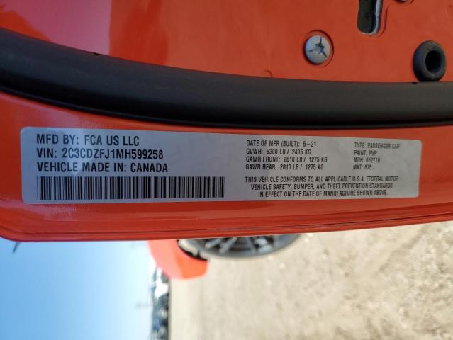 2C3CDZFJ1MH599258 - 2021 DODGE CHALLENGER R/T SCAT PACK ORANGE photo 12