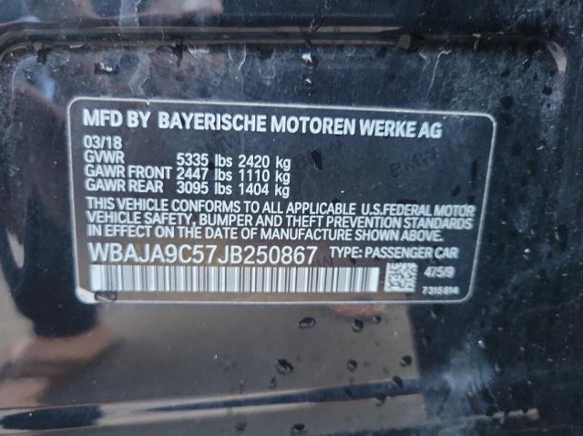 WBAJA9C57JB250867 - 2018 BMW 530E BLACK photo 10