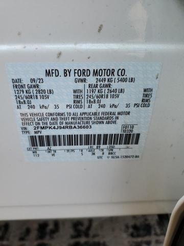 2FMPK4J94RBA36603 - 2024 FORD EDGE SEL WHITE photo 12