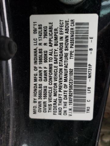 19XFB2F58CE311092 - 2012 HONDA CIVIC LX BLACK photo 12