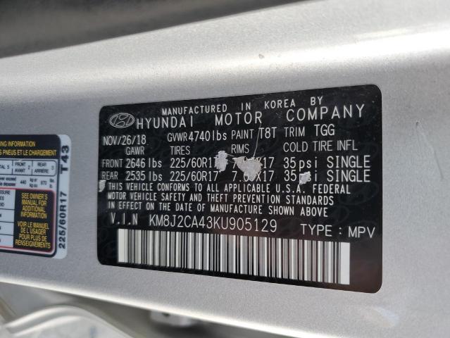 KM8J2CA43KU905129 - 2019 HYUNDAI TUCSON SE SILVER photo 12