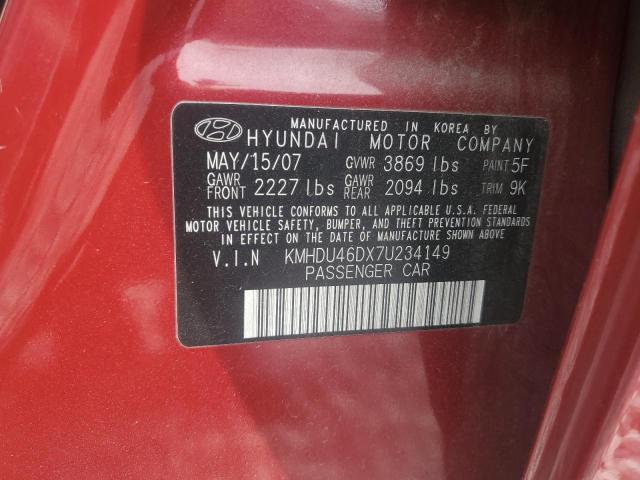 KMHDU46DX7U234149 - 2007 HYUNDAI ELANTRA GLS RED photo 12