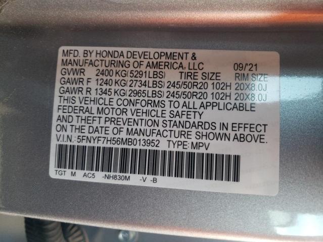 5FNYF7H56MB013952 - 2021 HONDA PASSPORT EXL SILVER photo 13