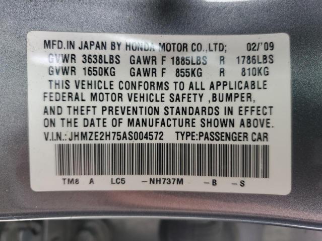 JHMZE2H75AS004572 - 2010 HONDA INSIGHT EX GRAY photo 12