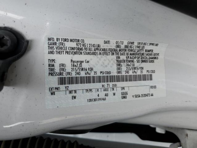 1FADP3F2XDL244983 - 2013 FORD FOCUS SE WHITE photo 12