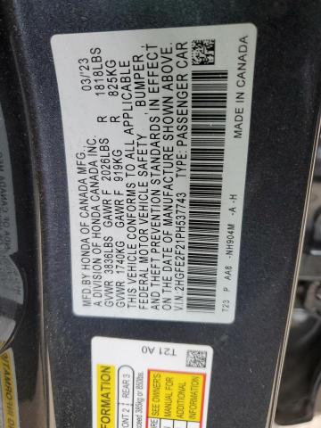 2HGFE2F21PH537743 - 2023 HONDA CIVIC LX CHARCOAL photo 12