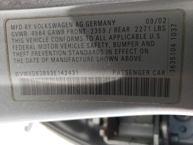 WVWVD63B93E142431 - 2003 VOLKSWAGEN PASSAT GLS SILVER photo 13