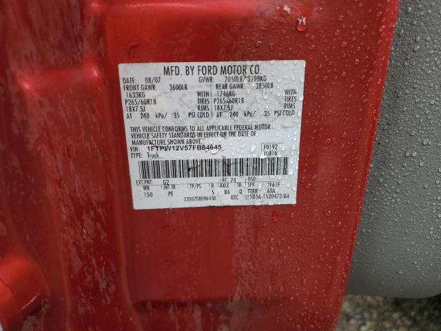 1FTPW12V57FB84645 - 2007 FORD F150 SUPERCREW RED photo 12