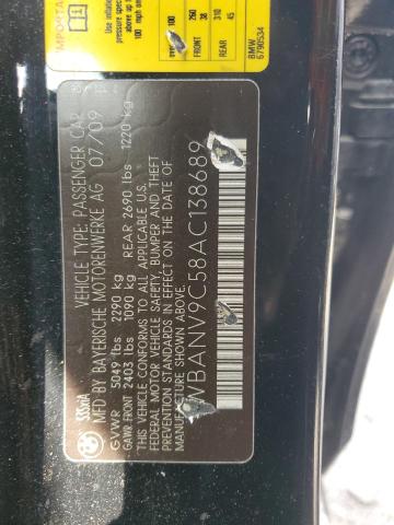 WBANV9C58AC138689 - 2010 BMW 5 SERIES XI BLACK photo 12