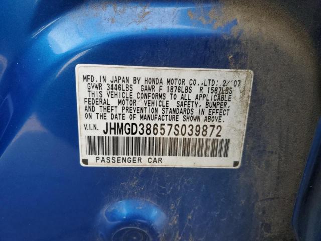 JHMGD38657S039872 - 2007 HONDA FIT S 蓝色 照片 12