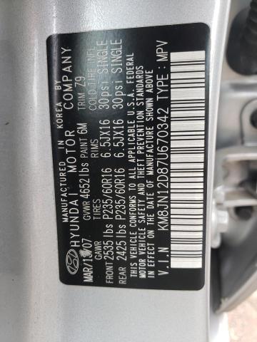 KM8JN12D87U670342 - 2007 HYUNDAI TUCSON SE SILVER photo 13