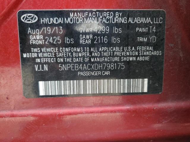 5NPEB4ACXDH798175 - 2013 HYUNDAI SONATA GLS MAROON photo 13