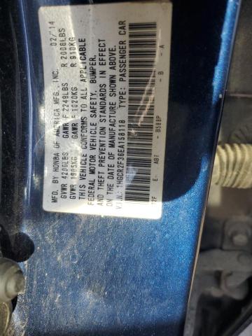 1HGCR2F36EA158118 - 2014 HONDA ACCORD LX BLUE photo 12