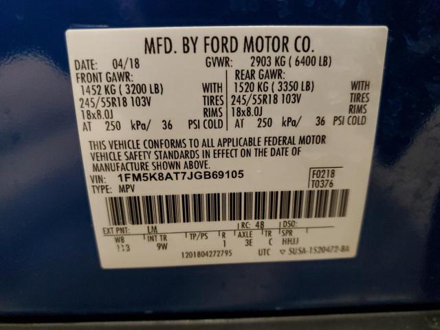 1FM5K8AT7JGB69105 - 2018 FORD EXPLORER POLICE INTERCEPTOR BLUE photo 13