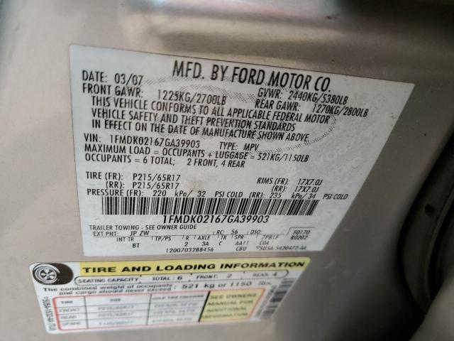 1FMDK02167GA39903 - 2007 FORD FREESTYLE SEL SILVER photo 13