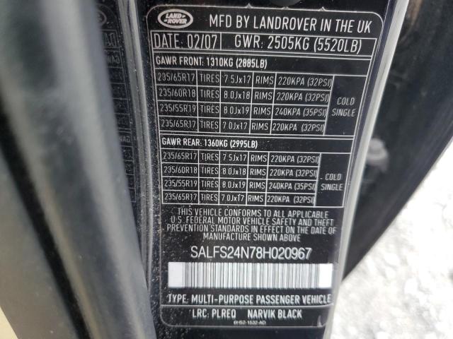 SALFS24N78H020967 - 2008 LAND ROVER LR2 SE TECHNOLOGY BLACK photo 13