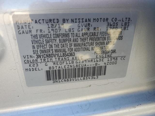 3N1CN8DV1LL854363 - 2020 NISSAN VERSA S SILVER photo 12