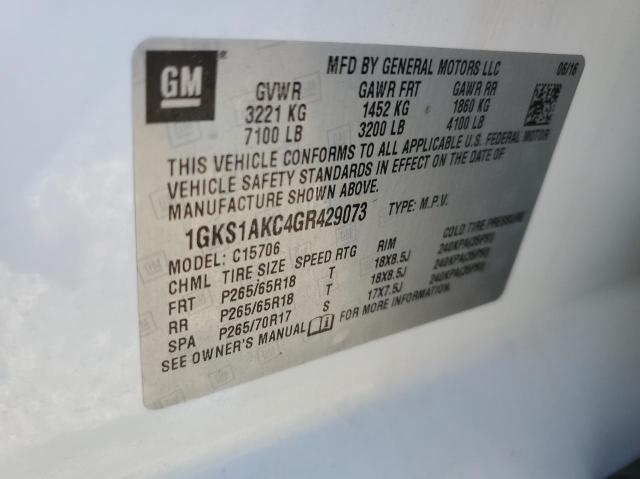 1GKS1AKC4GR429073 - 2016 GMC YUKON SLE WHITE photo 10