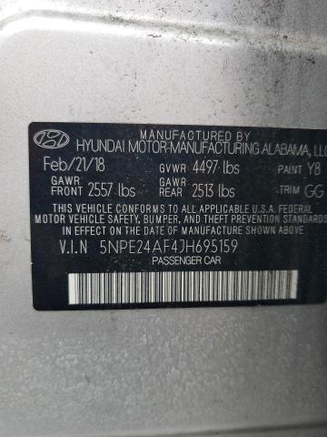 5NPE24AF4JH695159 - 2018 HYUNDAI SONATA SE SILVER photo 12