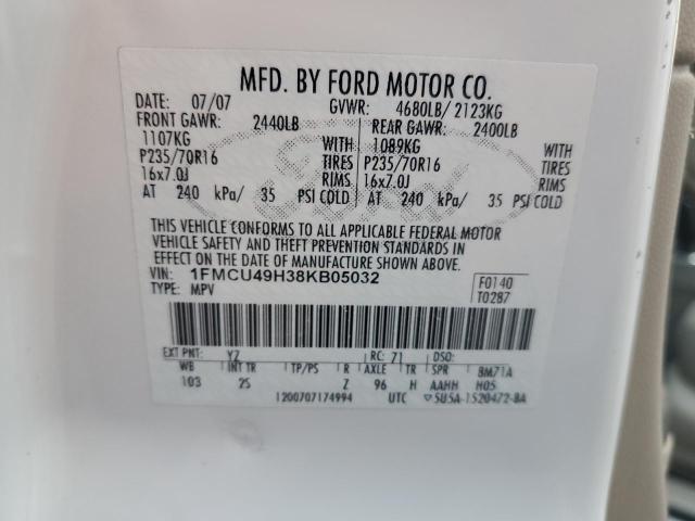 1FMCU49H38KB05032 - 2008 FORD ESCAPE HEV WHITE photo 13