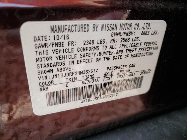 JN1BJ0RP2HM382612 - 2017 INFINITI QX50 BURGUNDY photo 12