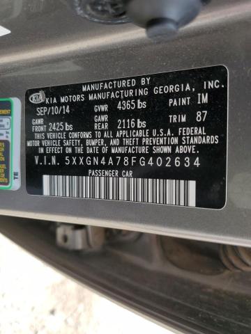 5XXGN4A78FG402634 - 2015 KIA OPTIMA EX CHARCOAL photo 12