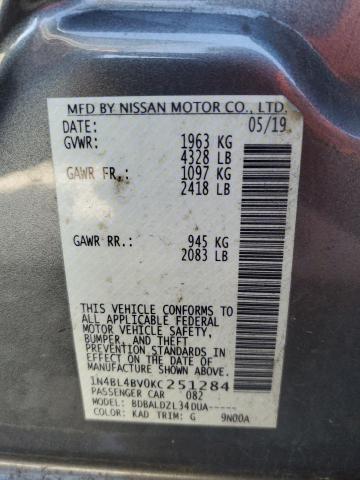 1N4BL4BV0KC251284 - 2019 NISSAN ALTIMA S GRAY photo 12